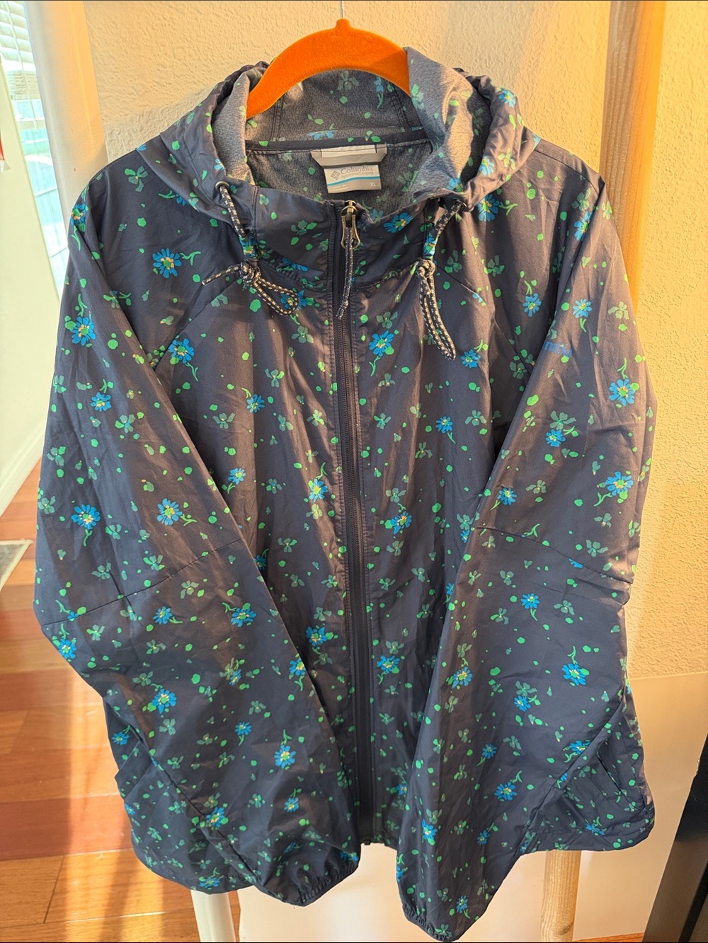 Columbia Navy Floral Hooded Puffer Jacket